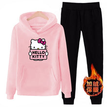 Load image into Gallery viewer, p66 3xl hello-kitty 2019 winter women ladies 2pcs long sleeve fleece hoodie Sweatshirts Set pullover Suit Tracksuits clothes