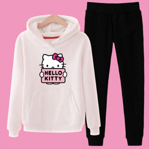 p66 3xl hello-kitty 2019 winter women ladies 2pcs long sleeve fleece hoodie Sweatshirts Set pullover Suit Tracksuits clothes