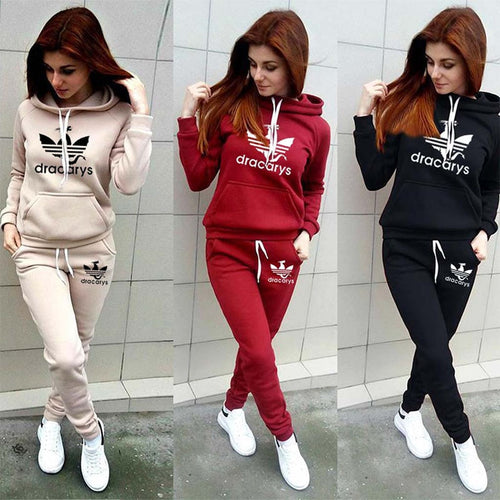 2019 Autumn Winter 2 Piece Set Women Hoodie Pants Printed Tracksuit Pullover Sweatshirt Trousers With Pockets Tracksuit Suits